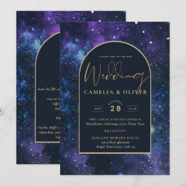 Invitación Boda Galaxy Starry Night Purple Blue Gold
