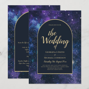 Invitación Boda Galaxy Starry Night Purple Blue Gold