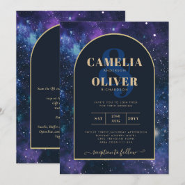 Invitación Boda Galaxy Starry Night Purple Blue Gold