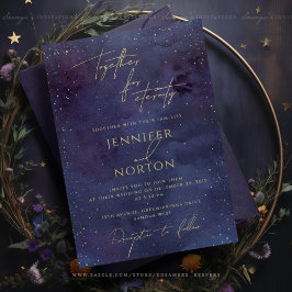 Invitación Boda Galaxy Starry Night Sky Blue Purple Gold