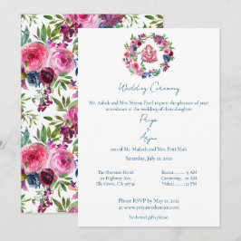Invitación Boda Ganesh Hindú de acuarela Floral Rosa
