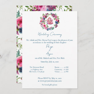 Invitación Boda Ganesh Hindú de acuarela Floral Rosa