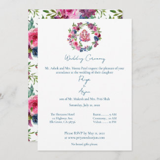 Invitación Boda Ganesh Hindú de acuarela Floral Rosa