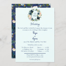 Invitación Boda Ganesh Hindu Floral Azul