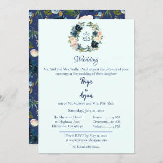 Invitación Boda Ganesh Hindu Floral Azul