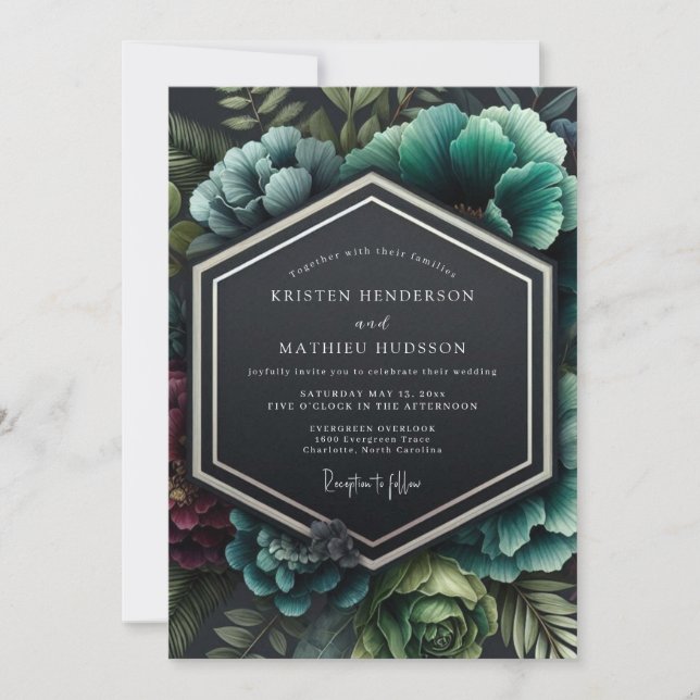 Invitación Boda Garnet Teal Chiaroscuro (Anverso)