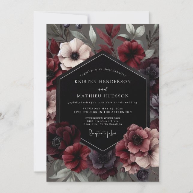 Invitación Boda Garneta Gótica en Flor (Anverso)