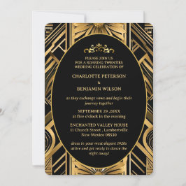 Invitación Boda Gatsby Art Deco Black & Gold de los años 20