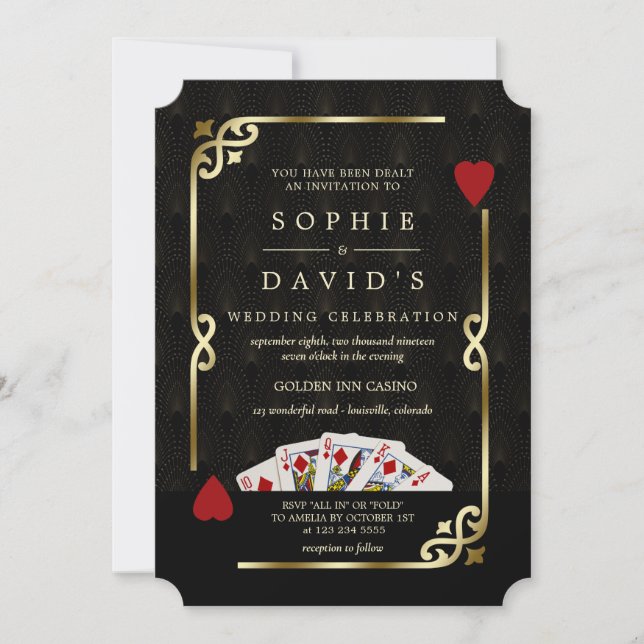 Invitación Boda Gatsby Casino Vegas Poker de lujo (Anverso)
