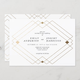 Invitación Boda Gatsby de Decoro Geométrico Blanco Diamante O