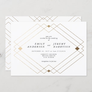Invitación Boda Gatsby de Decoro Geométrico Blanco Diamante O