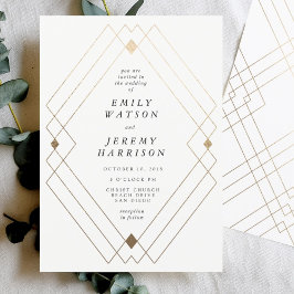 Invitación Boda Gatsby de Decoro Geométrico Blanco Diamante O