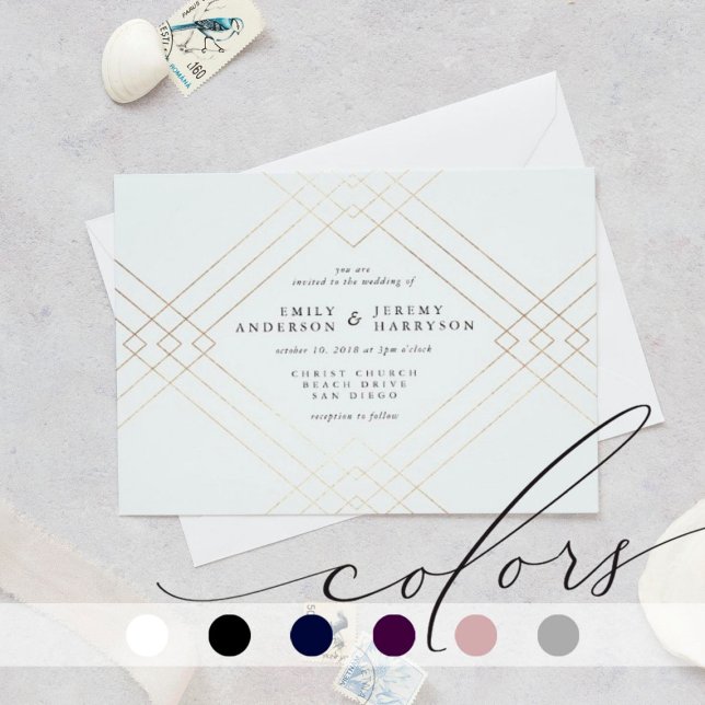 Invitación Boda Gatsby de Diamante Blanco de Elegancia Dorada (Subido por el creador)