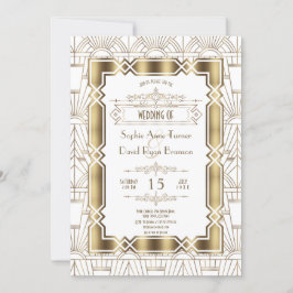 Invitación Boda Gatsby de estilo Art Deco Blanco de Oro de lo