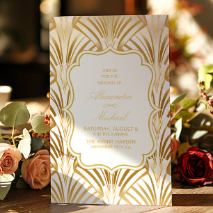 Invitación Boda Gatsby de Oro Blanco Geométrico
