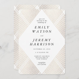 Invitación Boda Gatsby de oro de Decoro blanco geométrico de 