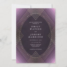 Invitación Boda Gatsby de Oval Geométrico Art Decó Oro Púrpur