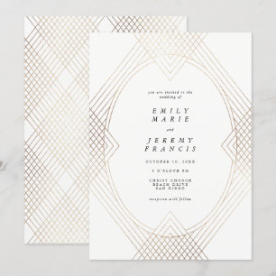 Invitación Boda Gatsby de Oval Geométrico Art Deco Oval blanc