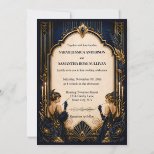 Invitación Boda Gatsby flapper azul dorado años 20