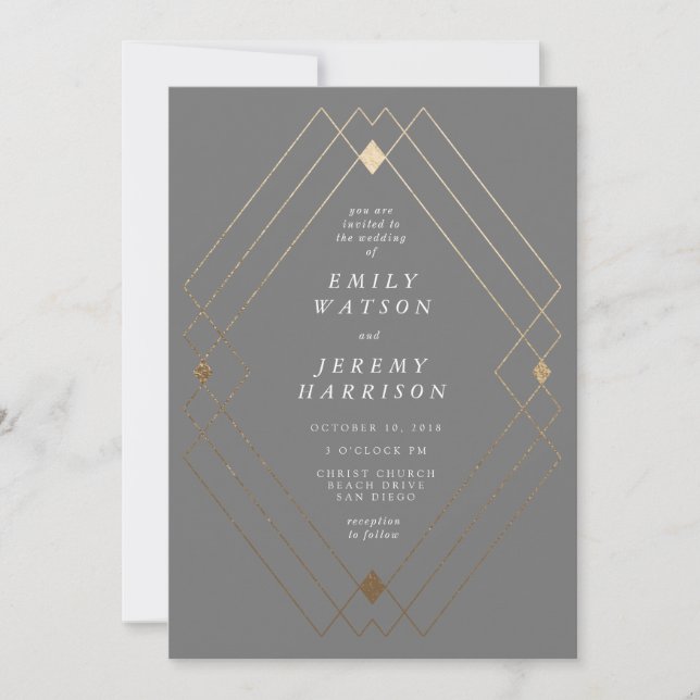 Invitación Boda Gatsby Geométrico Deco Gatsby de Diamantes de (Anverso)