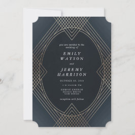 Invitación Boda Gatsby Oval Geométrico Art Deco de la Marina 