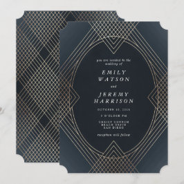 Invitación Boda Gatsby Oval Geométrico Art Deco de la Marina 