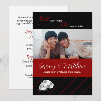 Invitación Boda gay Boda de fotografía negro y borgoña