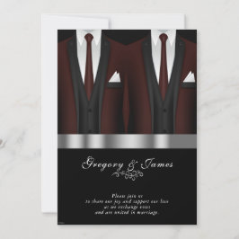 Invitación Boda gay Borgoña Tuxedo Plata Negro
