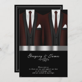 Invitación Boda gay Borgoña Tuxedo Plata Negro