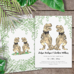 Invitación Boda gay de dinosaurio T-Rex Two Grooms