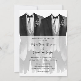 Invitación Boda gay de dos colonias en traje y lazos