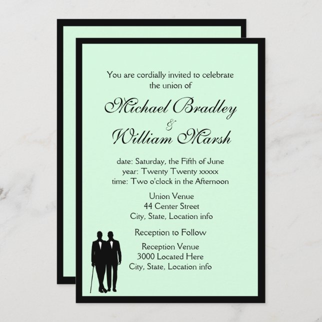 Invitación Boda Gay de Mint Grooms Sencilla (Anverso / Reverso)