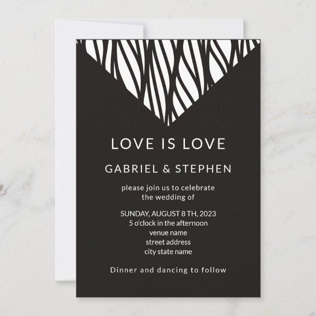 Invitación Boda gay de tipografía simple negra moderna (Anverso)