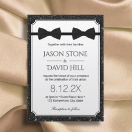 Invitación Boda gay doble amarre lazos modernos Purpurina neg