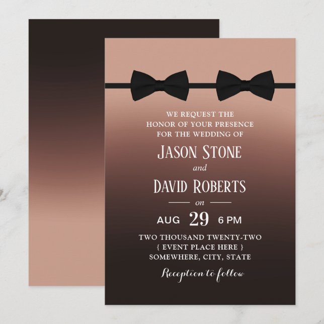 Invitación Boda Gay Doble Viernes De Doble Vestido Elegante O (Anverso / Reverso)