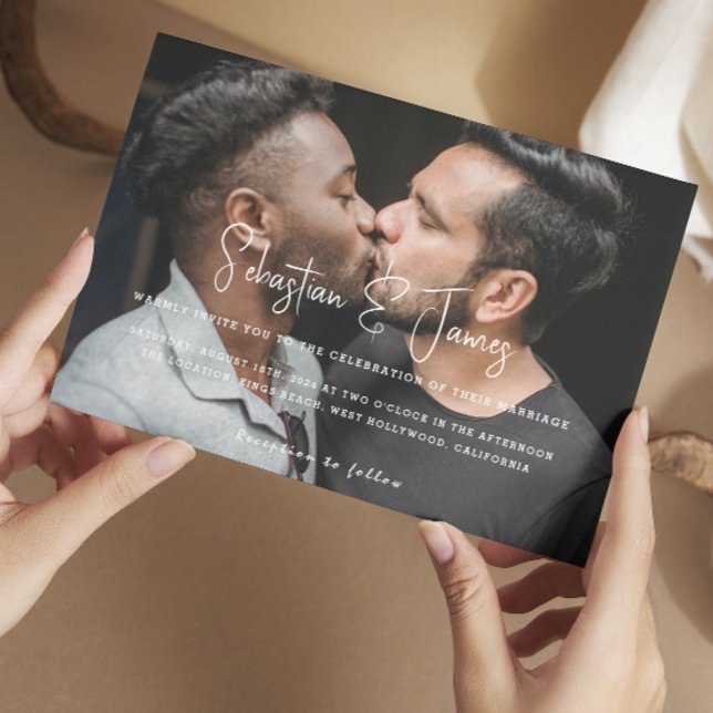 Invitación Boda Gay Fotográfico Personalizado Moderno y Elega (Personalized Modern and Stylish Photo Gay Wedding Invitations from Ricaso. Simplistic typography)