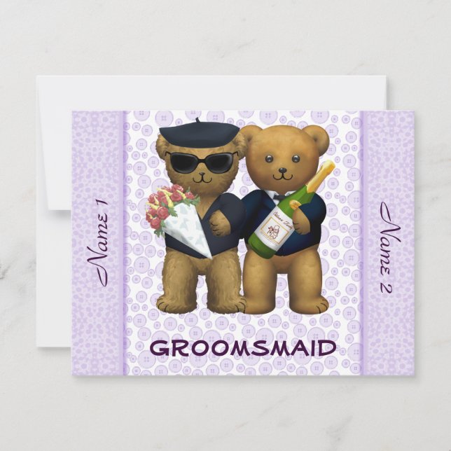 Invitación Boda gay - Groomsmaid - Teddy Bears lilac (Anverso)