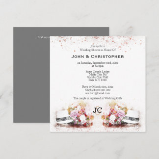 Invitación Boda gay lgbqt+ sombreros fedora negros blancos