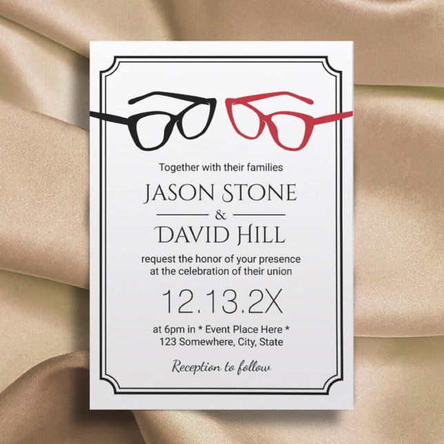 Invitación Boda gay minimalista Dos Gafas Clásico Enmarcado (Subido por el creador)