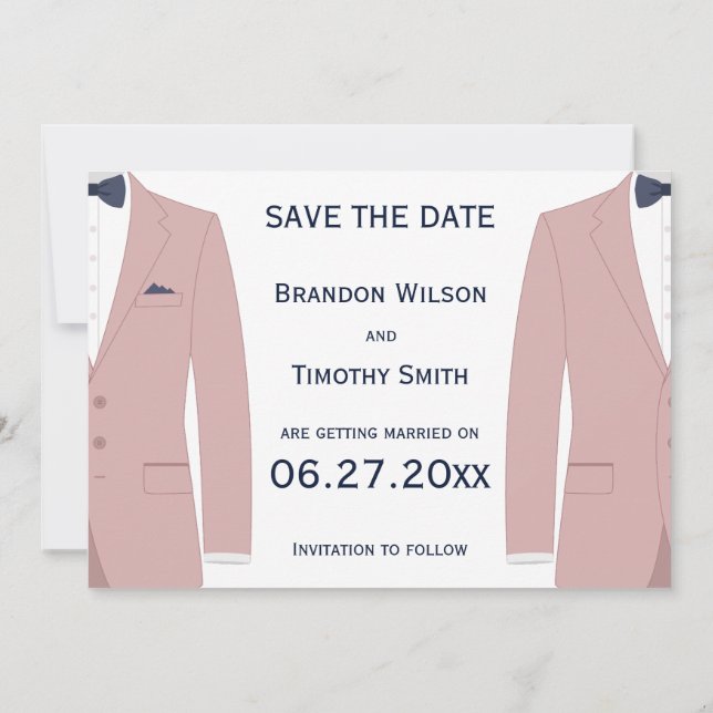 Invitación Boda Gay Rosa Y Azul Salven Las Cartas De Fecha (Reverso)