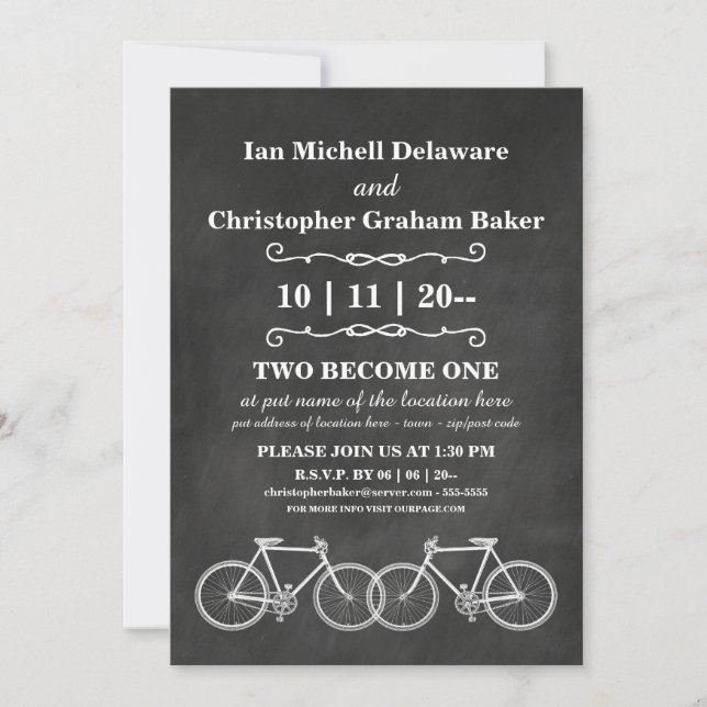 Invitación Boda gay - tablero de tiza - bicicletas (Anverso)