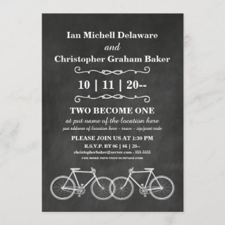 Invitación Boda gay - tablero de tiza - bicicletas