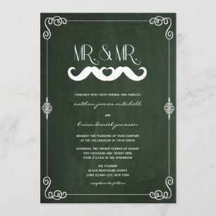 Invitación Boda Gay Vintage Pizarra Tiza Amor Bigote