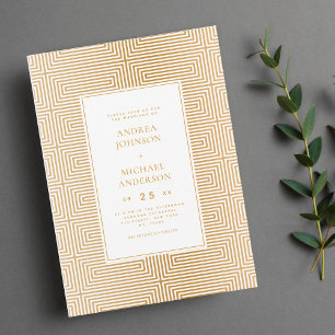 Invitación Boda Gemométrica Elegante De Oro De Mediano Siglo