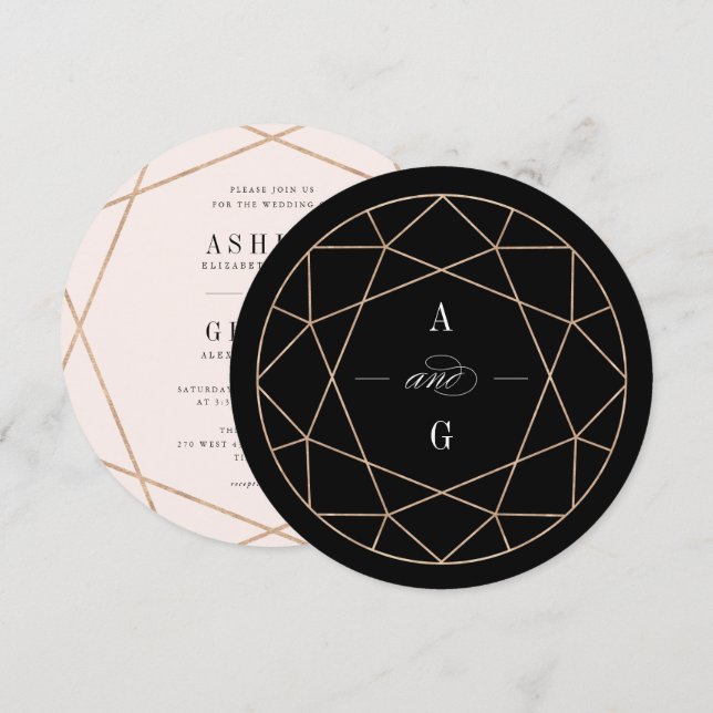 Invitación Boda Gemstone Geométrica Elegante De Diamantes Red (Anverso / Reverso)