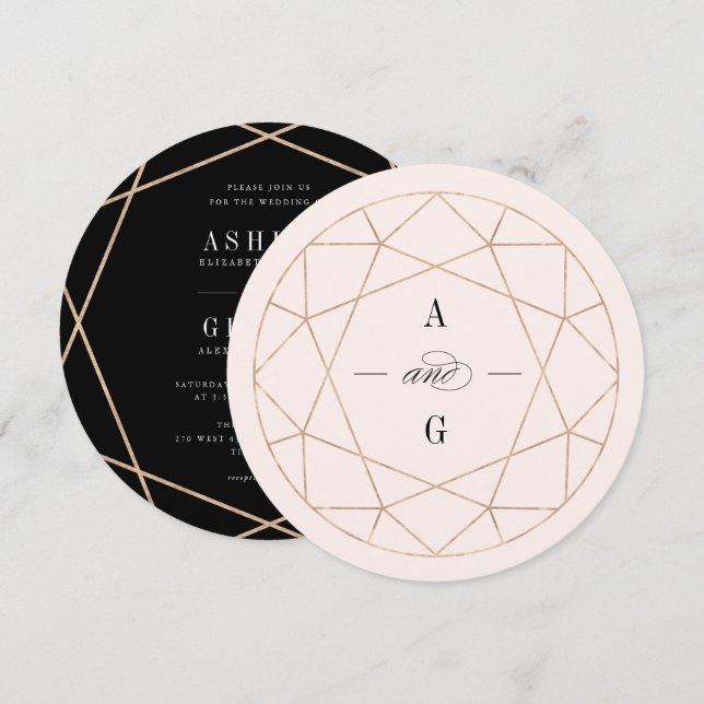 Invitación Boda Gemstone Geométrico Gemstone Diamond Round St (Anverso / Reverso)