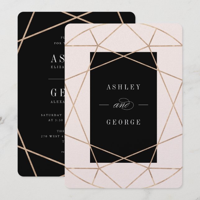 Invitación Boda Gemstone Geométrico Moderno Diamond (Anverso / Reverso)