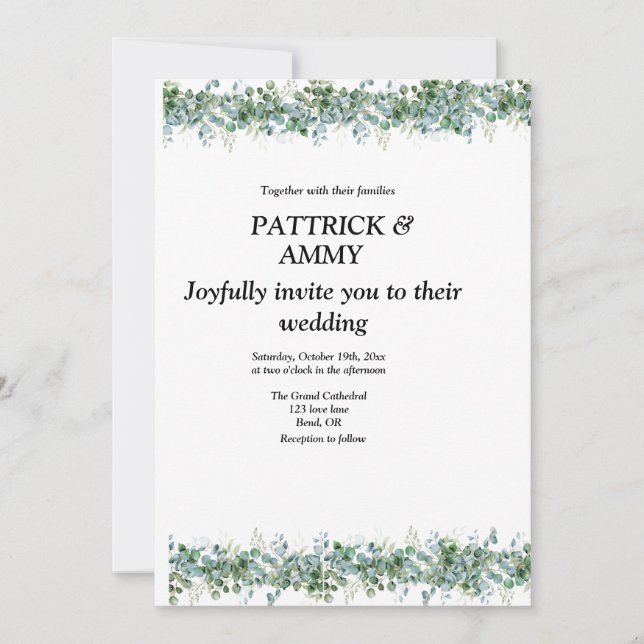 Invitación Boda generaria de eucalipto (Anverso)