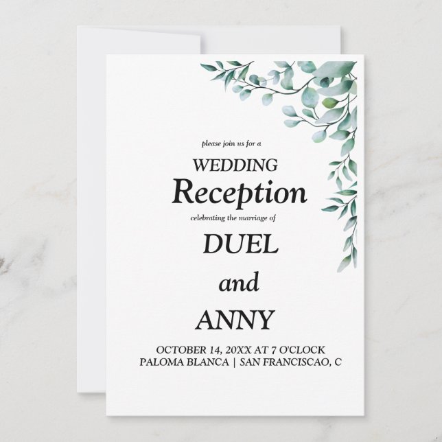 Invitación Boda generaria de eucalipto (Anverso)