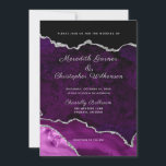 Invitación Boda Geode de Agate Purpurina de Plata Púrpura Ros<br><div class="desc">Elegantes invitaciones a bodas de ágata geodésica en tonos rosa morado y colores purpurinas falsos plateados.</div>